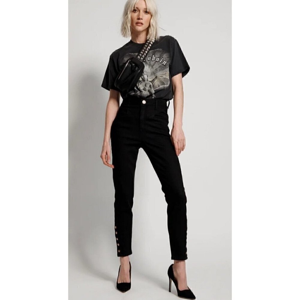 New One Teaspoon Preachers High Waist Jeans Womens 23 Black Swan Skinny